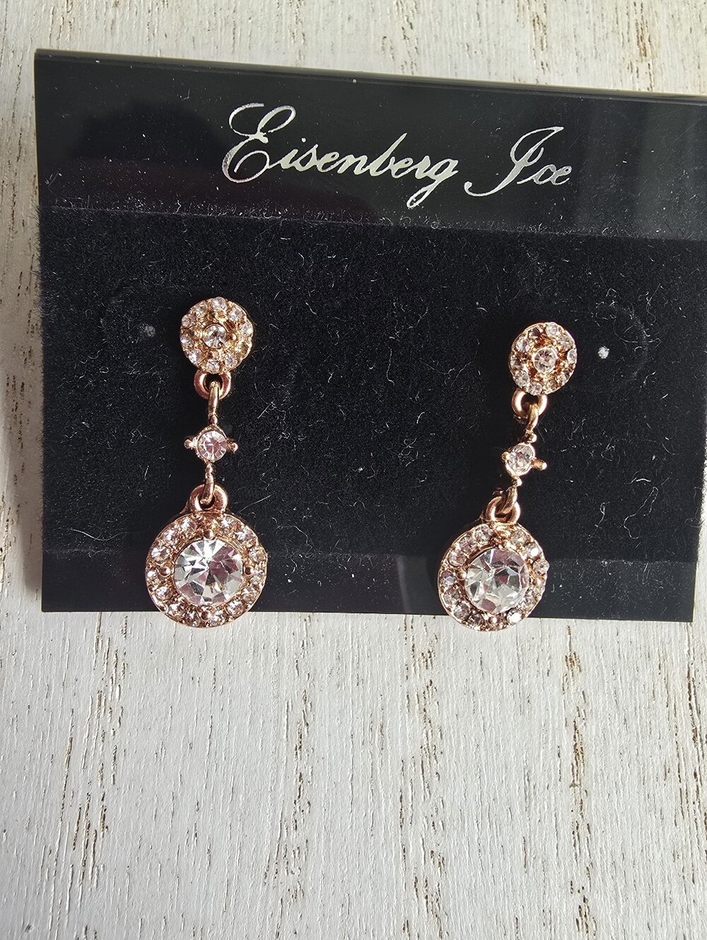 Eisenberg Ice Rose Gold Crystal Drop Earrings - Pink/Clear